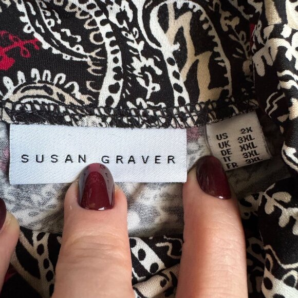 Susan Graver Womens Tunic Top 2X Liquid Knit Mock Neck Smocked‎ Sleeve Paisley - Picture 5 of 5